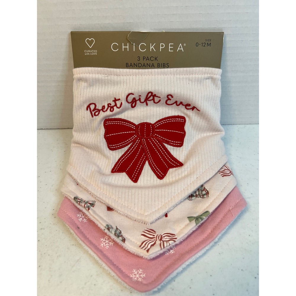 Chickpea Baby Girls 3 Pack Bandana Bibs Best Gift Ever Holiday Pink White 0-12M